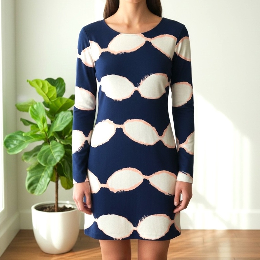Diane Von Furstenberg Reina Tunic Shibori Silk Dress Navy Size 2 Quiet‎ Luxury